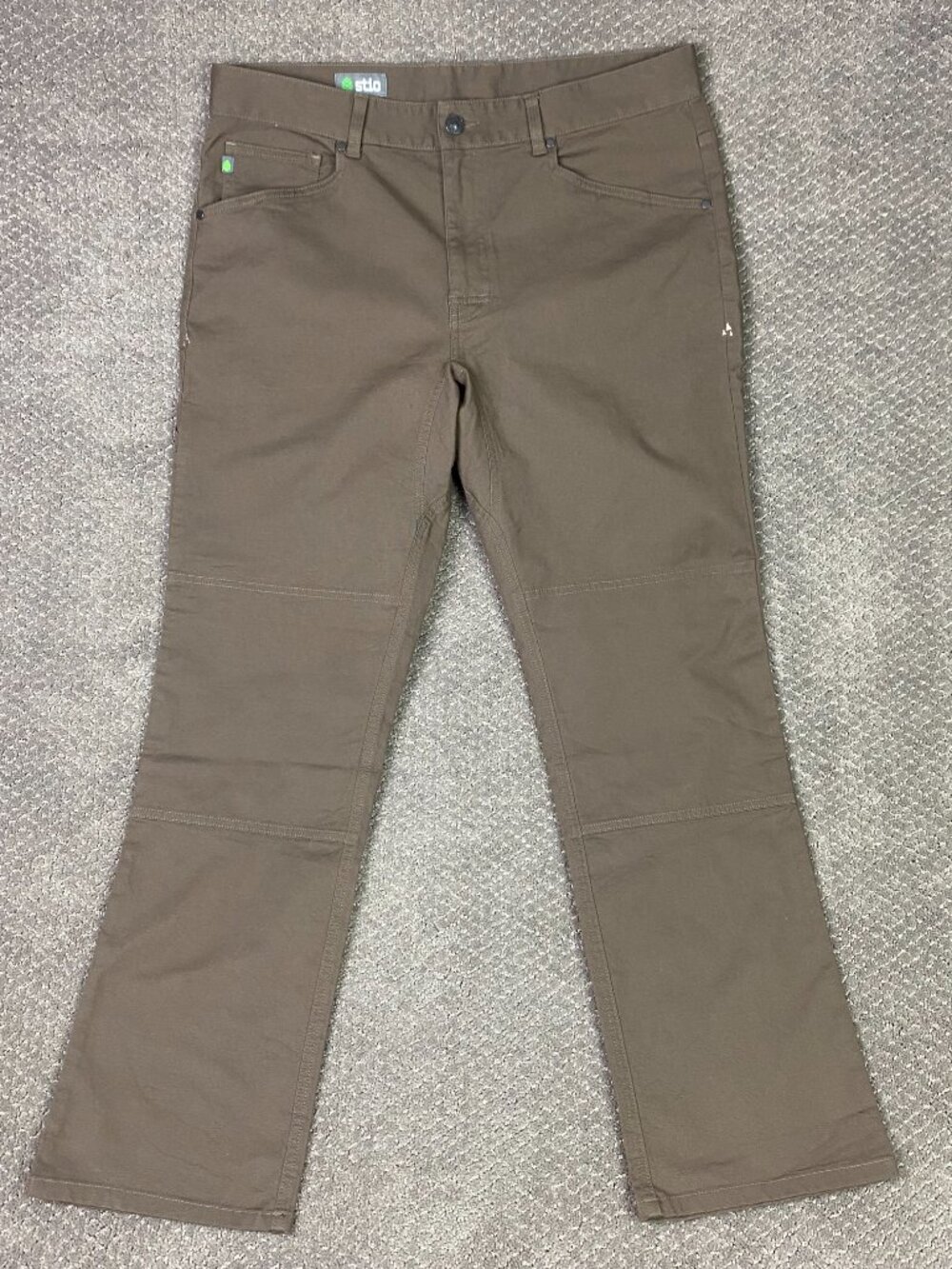 Stio Rivet Canvas Utility Pants Mens 35s Measures 37x30 Olive Brown Double Knee